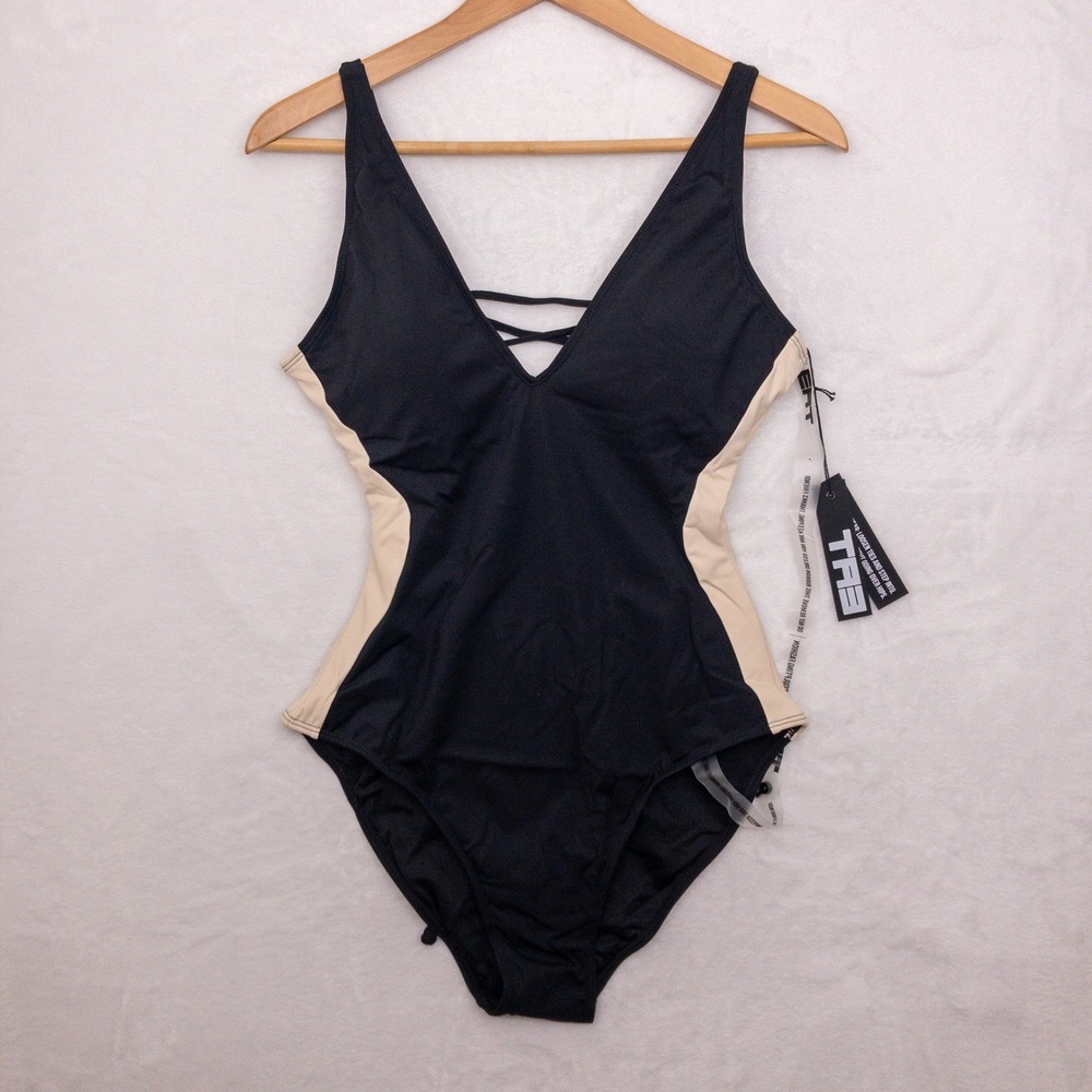 Black & Cream One-Piece Swimsuit with Side Contrast